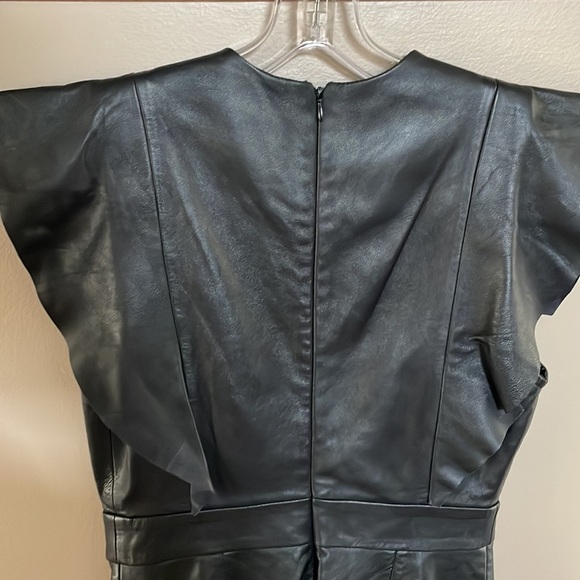 UTERQUE sheep LEATHER flutter mini dress faux wrap deep V neck zip back black S - Picture 10 of 16